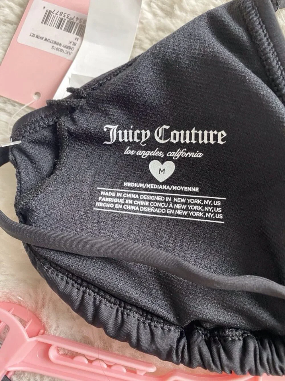 Juicy‎ Couture Cherry Rhinestone Bikini Set Ladies Women’s Sz M Black Bling NEW
